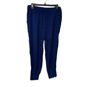 Stylus Womens SIze Medium Pull On Jogger Pants Blue Rayon Pockets Waist Tie